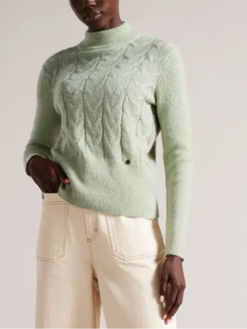 Ted Baker Veolaa Green Mohair Wool Blend Cable Knit Jumper Size 2 / US 6